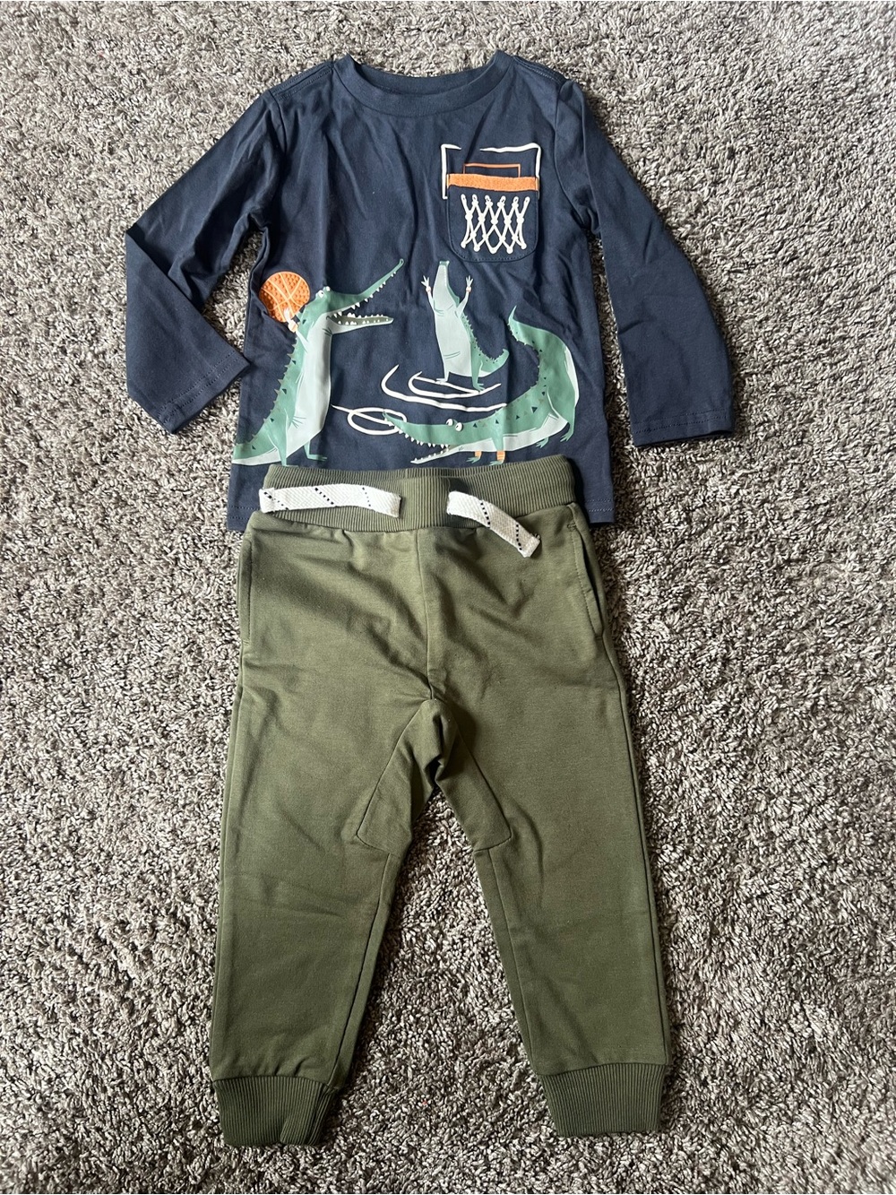 Tommy Bahama Navy Top & Olive Joggers Kids Set with Crocodile Basketball Graphic